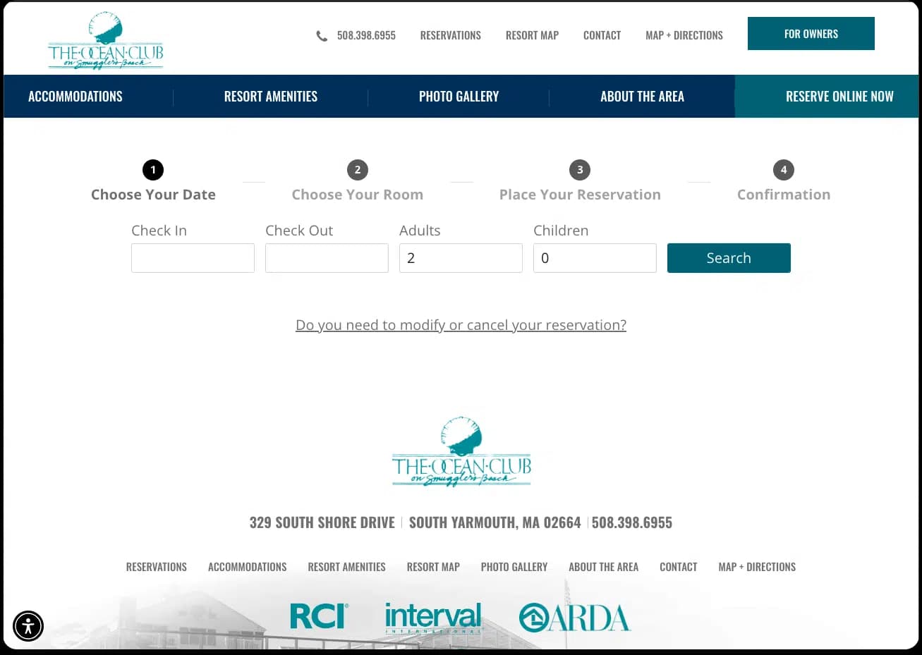 Live booking page rendered by ChannelRUSH for an actual customer property