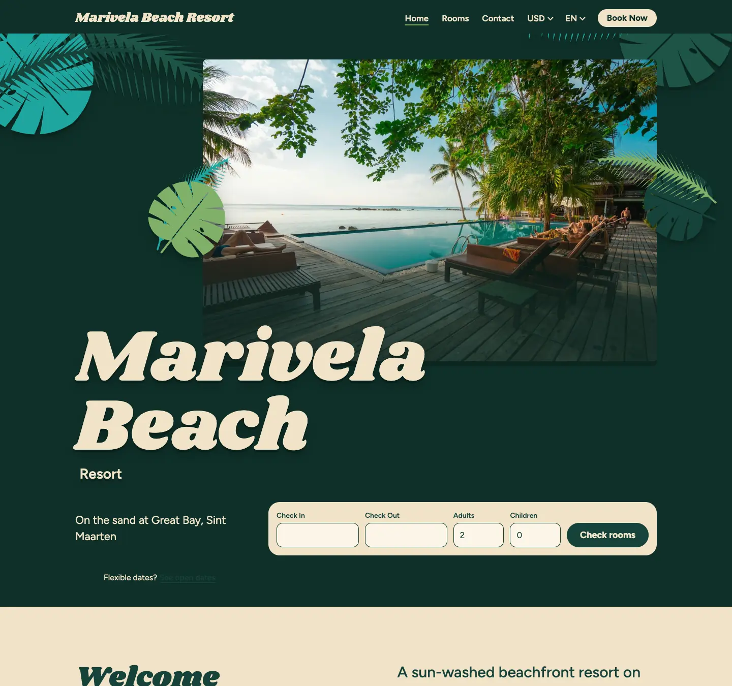 Marivela Beach Resort home page in English