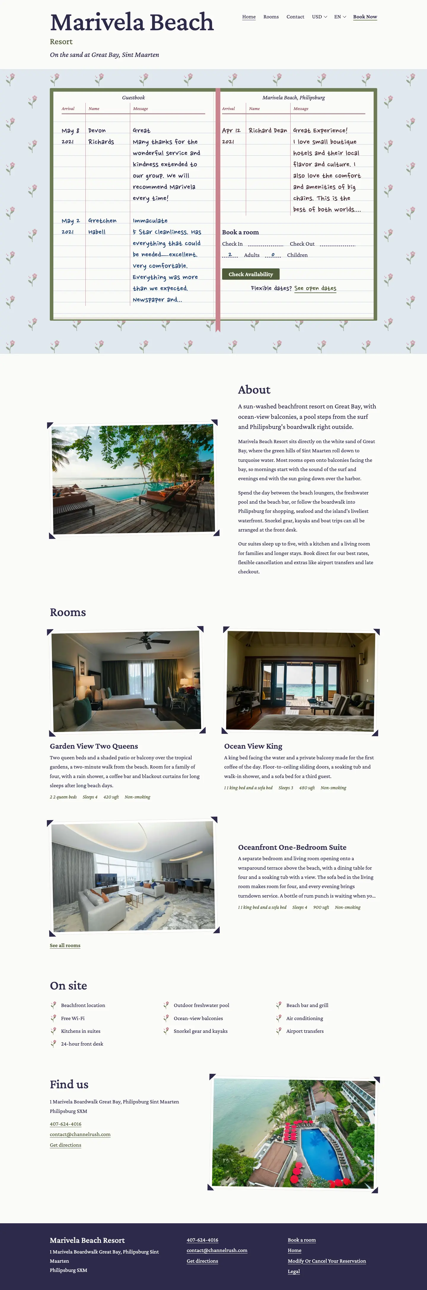 Guestbook theme, home page on desktop