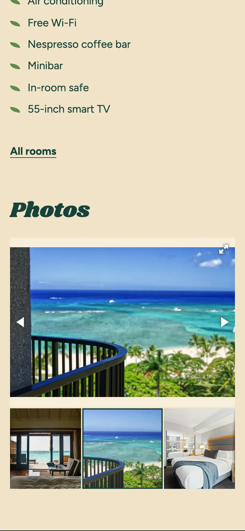 Lanai theme room photos on a phone, swiped to the second photo